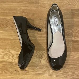 MICHAEL Michael Kors Black Patent Peep Toe Heels
